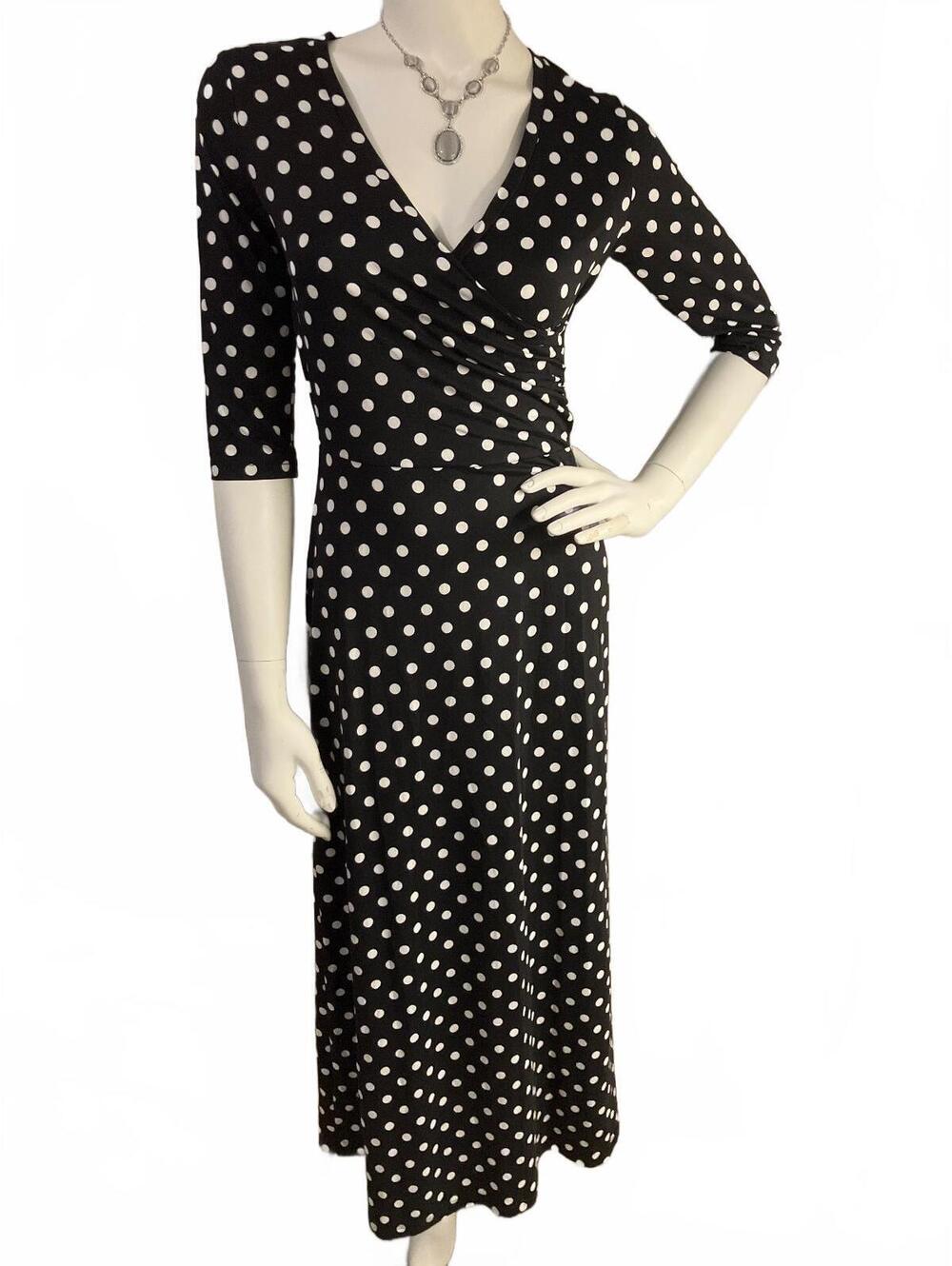 NWT Doublju Black and White Polka Dot Midi Dress 3/4 Sleeves